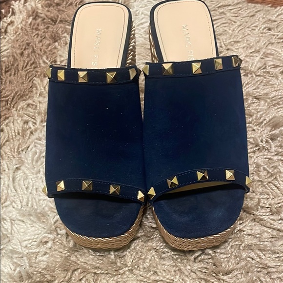 Marc Fisher Shoes - Marc Fisher Blue and Gold Studded Mules